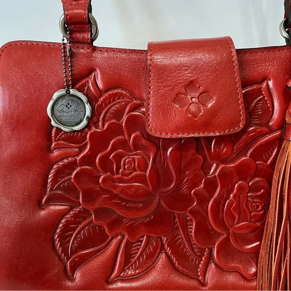 Patricia Nash Rienzo Red Tooled Leather Shoulder Bag